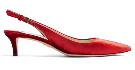 prada point-toe slingback kitten-heel velvet pumps|Prada velvet pumps.